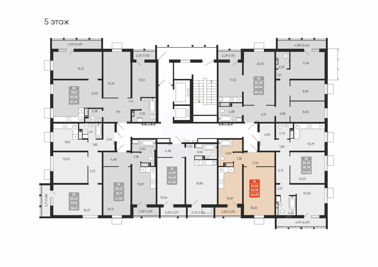 Планировка 1-комнатной квартиры 42.74 м²